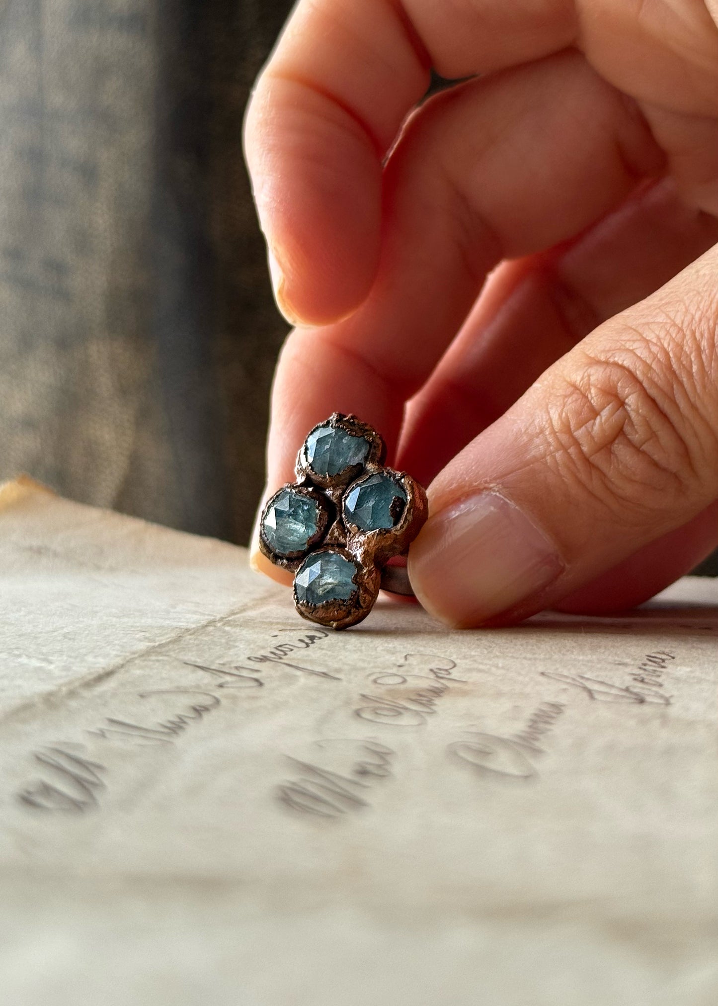 Ring with multiple blue Kyanite stones. Size 6