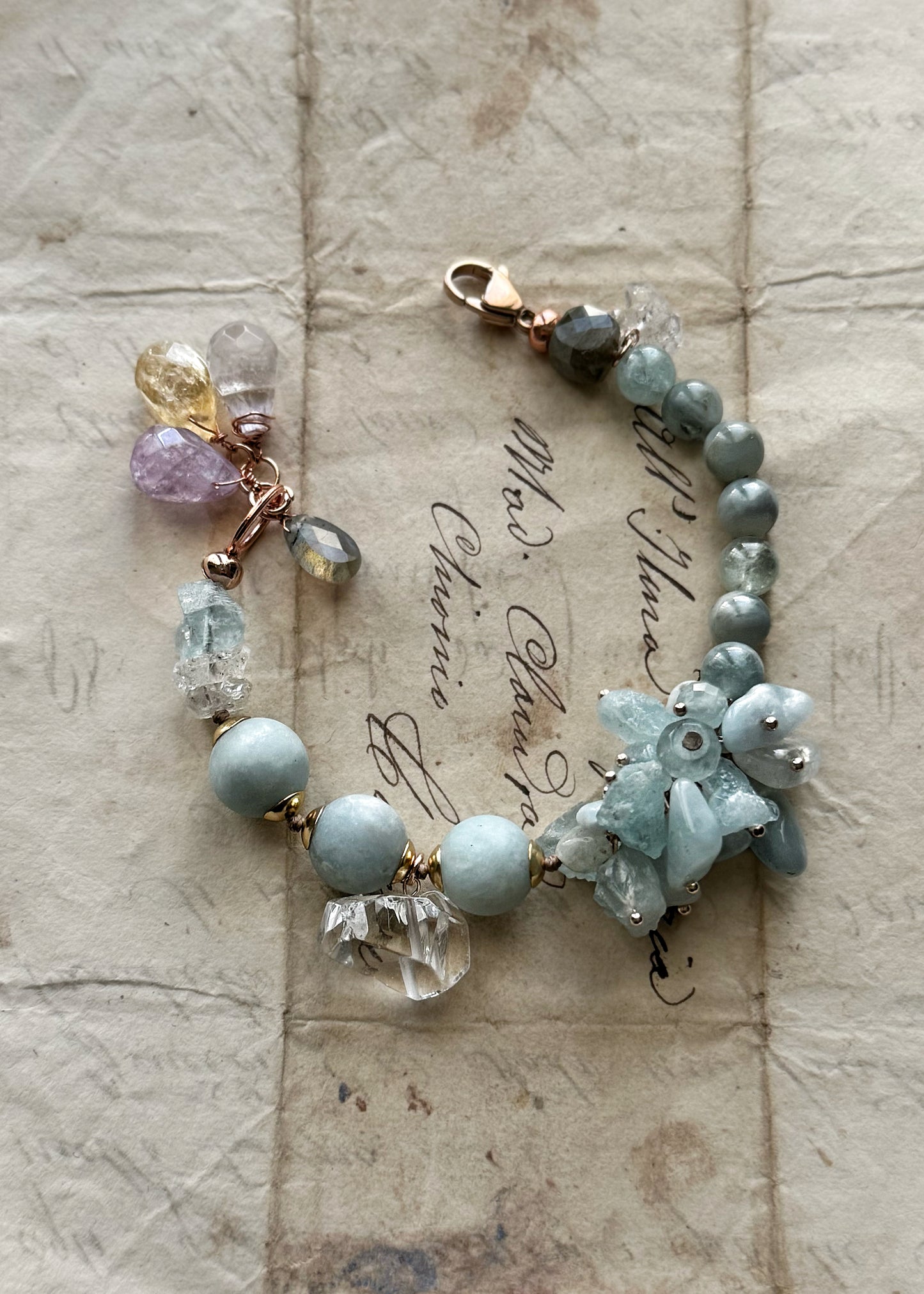 Aquamarine and quartz bracelet - Model 25