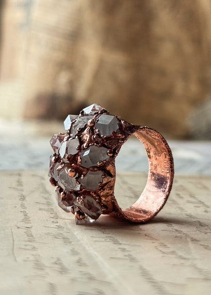 Herkimer Copper Band Ring - Raw Quartz - Various Sizes