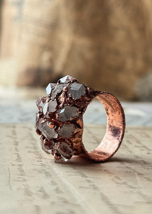 Anello Fascia Herkimer in Rame – Quarzi Grezzi - Diverse misure