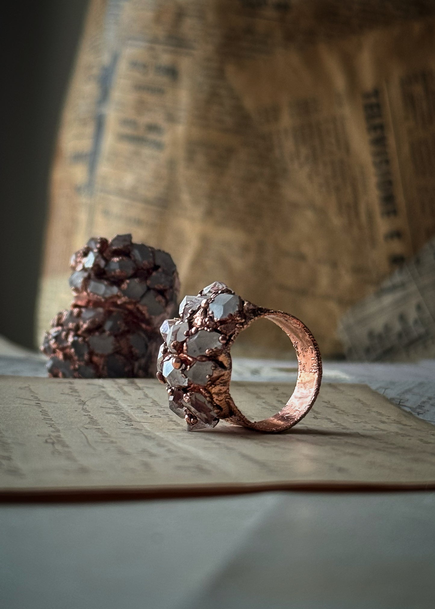 Anello Fascia Herkimer in Rame – Quarzi Grezzi - Diverse misure