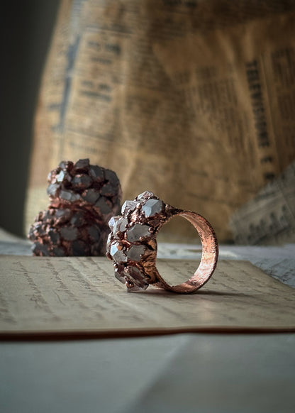 Herkimer Copper Band Ring - Raw Quartz - Various Sizes