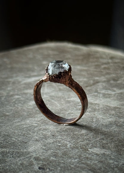 Herkimer Quartz Solitaire Ring | Handmade in Copper