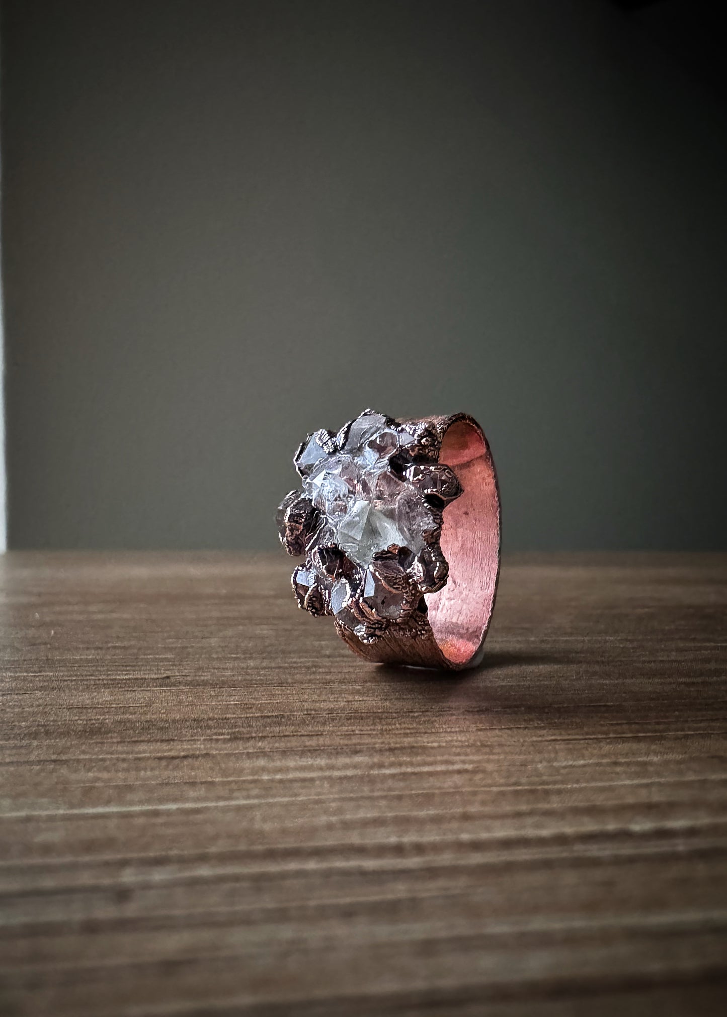 Herkimer Diamond Flower Ring in Copper size 10