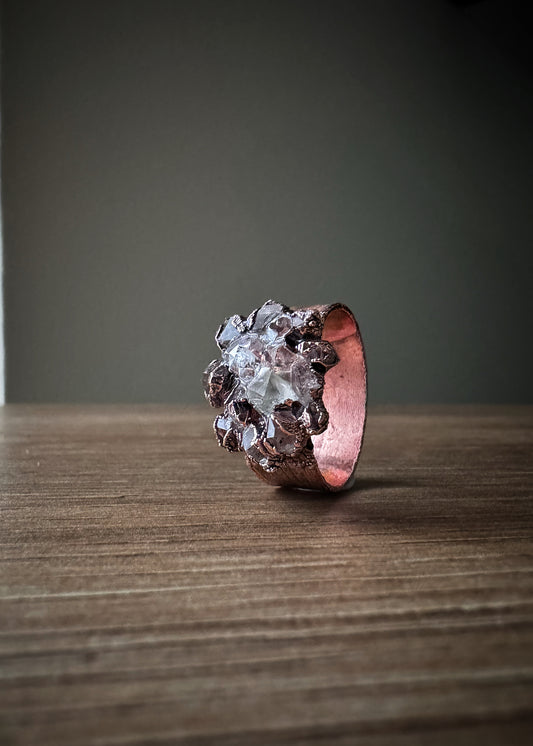 Anello Herkimer Diamond Fiore in Rame mis.10