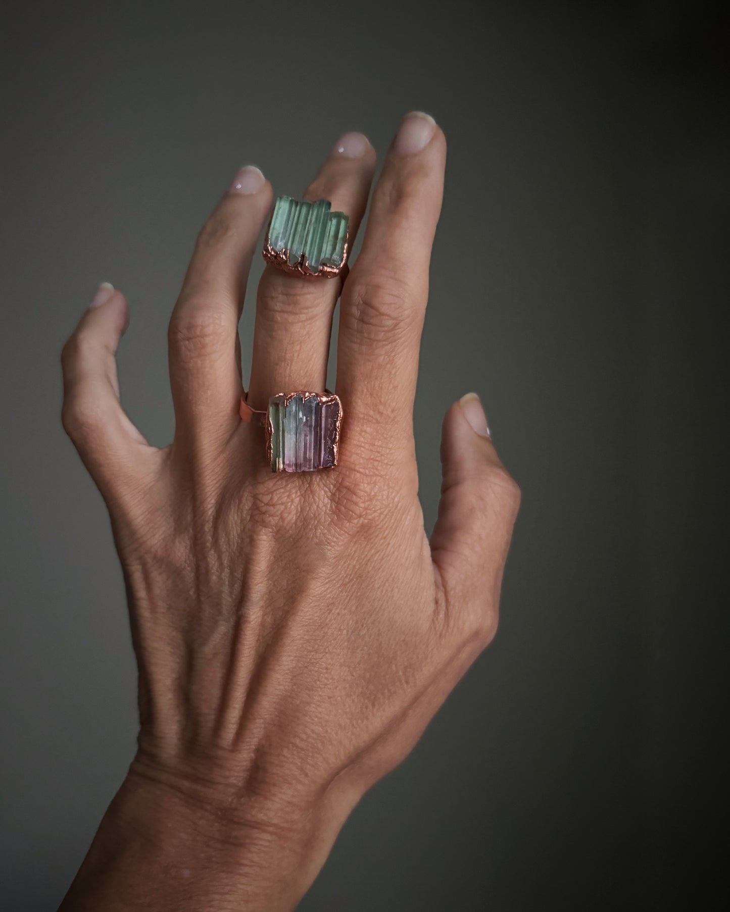 Anello con Tormalina Verde Naturale