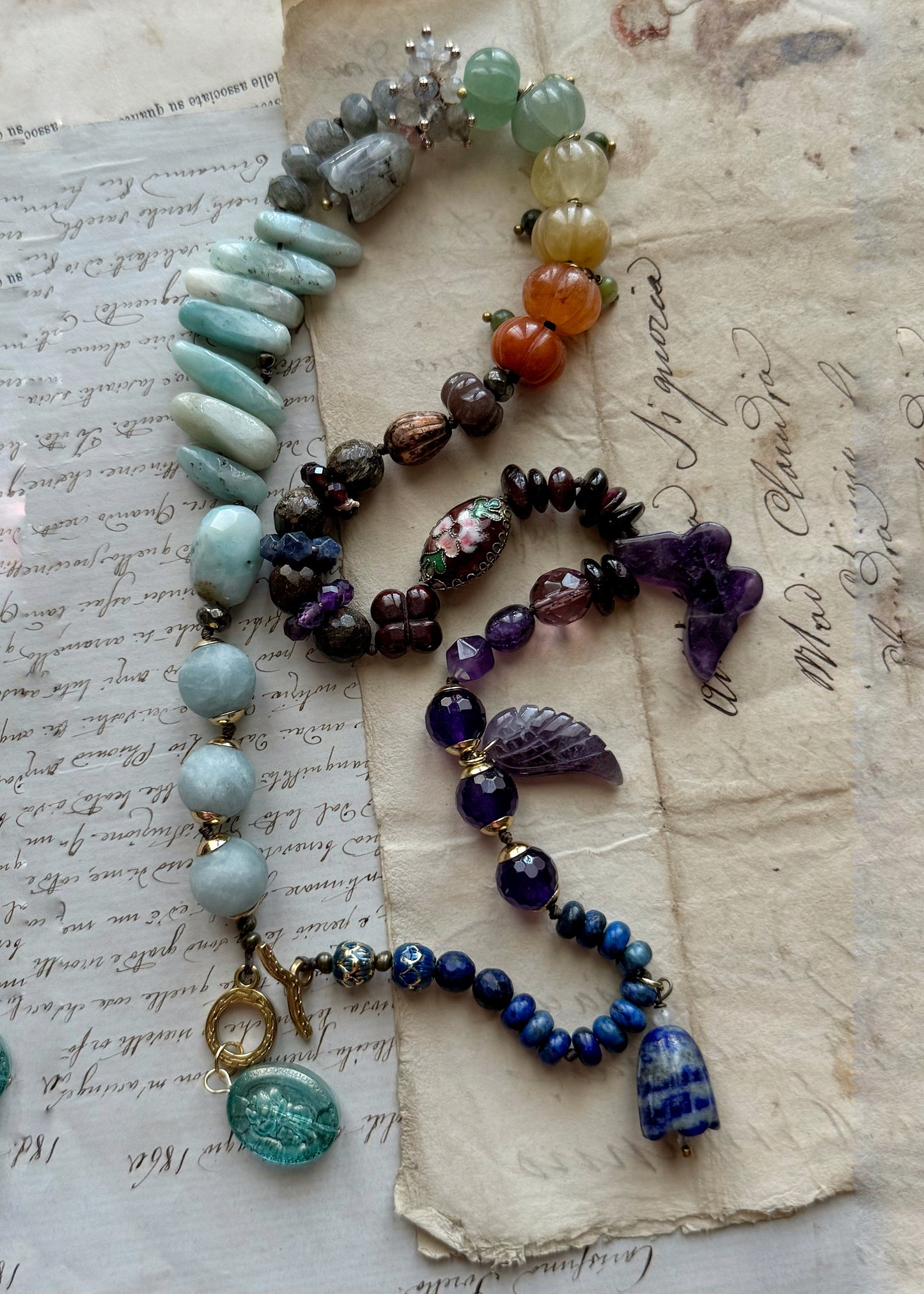 Handmade Multicolored Natural Stone Necklace with Charms | Model 12