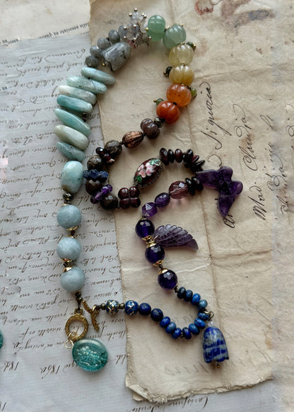 Handmade Multicolored Natural Stone Necklace with Charms | Model 12