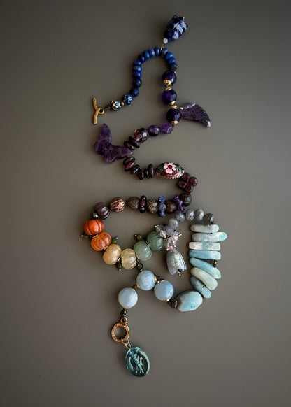 Handmade Multicolored Natural Stone Necklace with Charms | Model 12