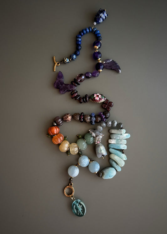 Collana Artigianale Pietre Naturali Multicolore con Ciondoli | Mod. 12