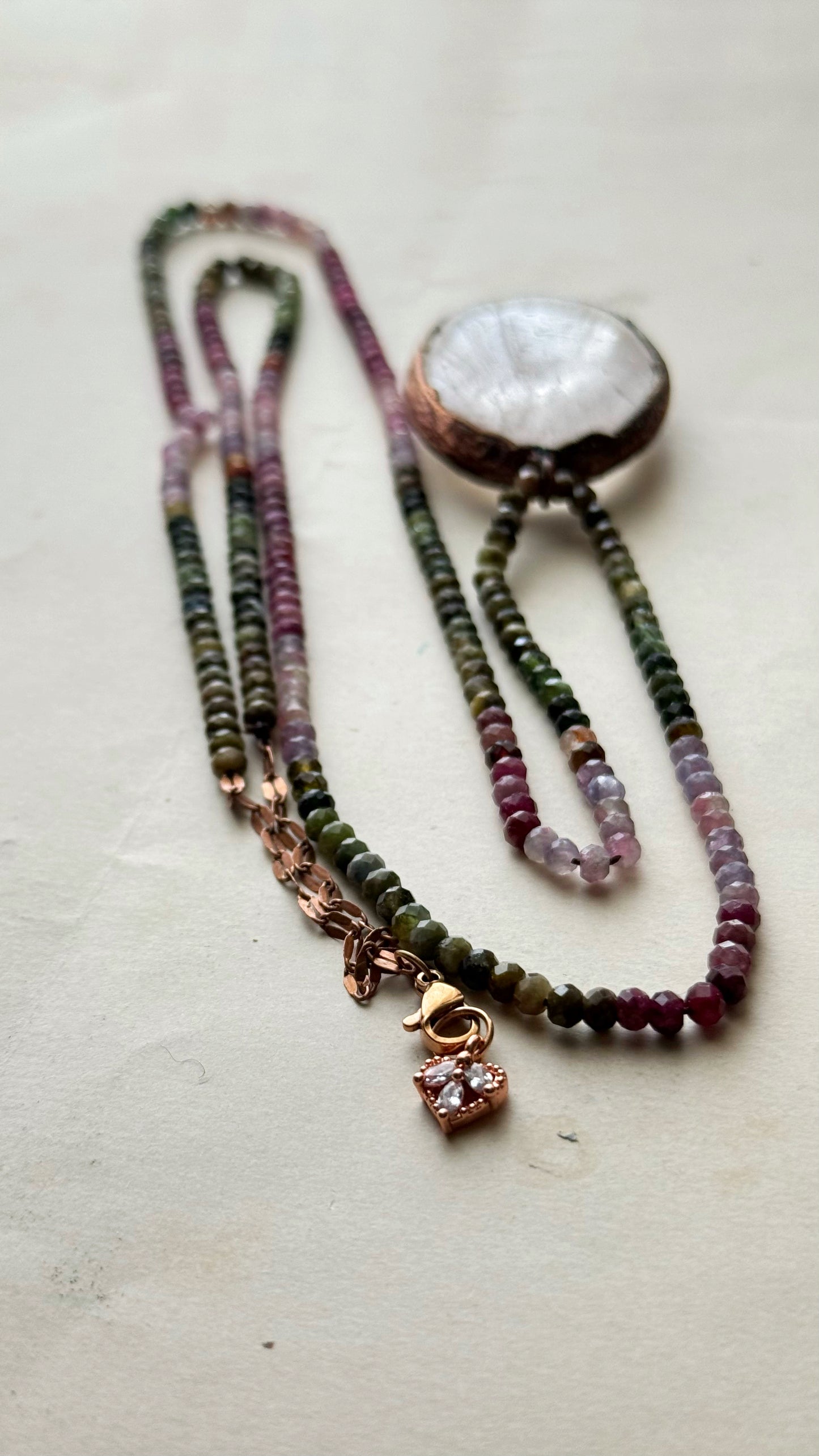 Long necklace with Himalayan Quartz and multicolored Tourmaline