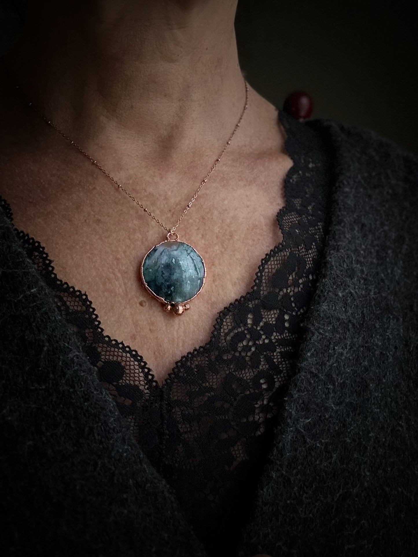 Ciondolo in rame in Agata muschio