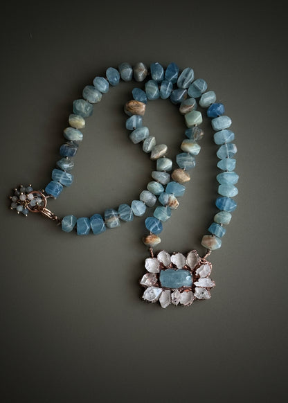 Blue Calcite Necklace with Aquamarine and Herkimer Quartz –  Mod. 11 - Ebbijoux