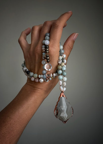Collana con Amazzonite e Acquamarina con Ciondolo in Vetro  - Mod.28