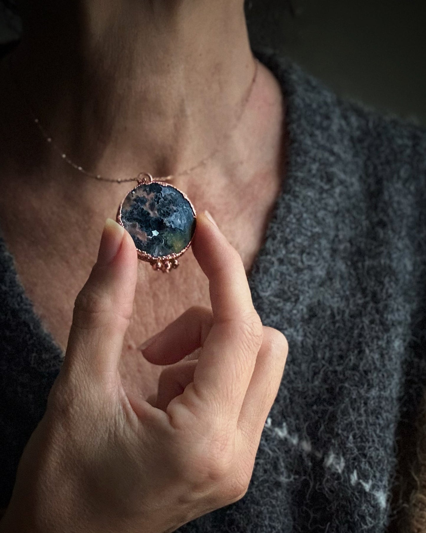 Ciondolo in rame in Agata muschio