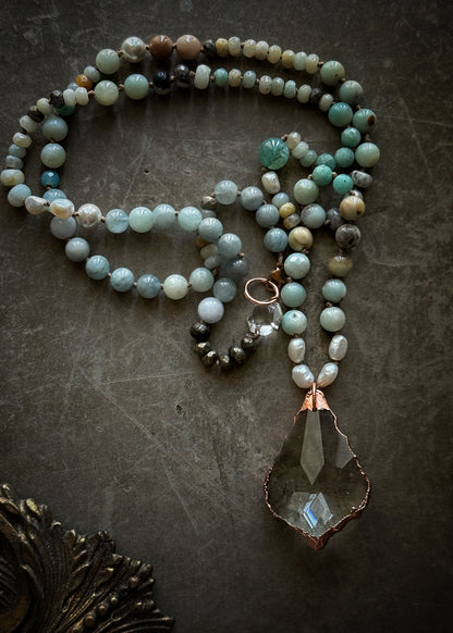 Collana con Amazzonite e Acquamarina con Ciondolo in Vetro  - Mod.28