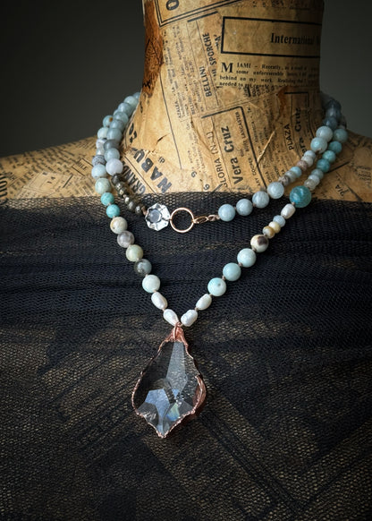 Collana con Amazzonite e Acquamarina con Ciondolo in Vetro  - Mod.28