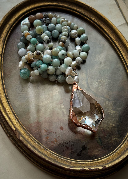 Collana con Amazzonite e Acquamarina con Ciondolo in Vetro  - Mod.28
