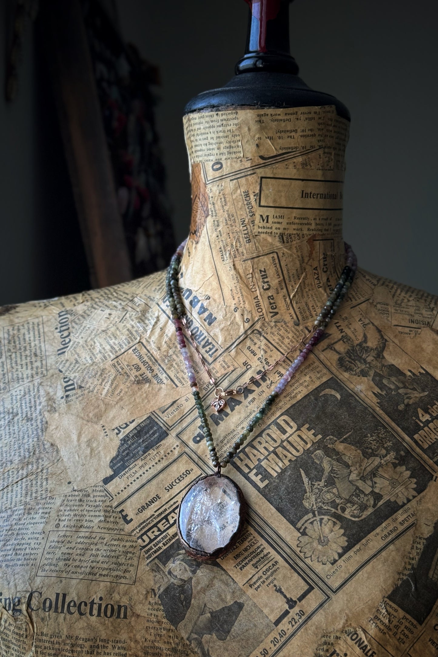 Long necklace with Himalayan Quartz and multicolored Tourmaline