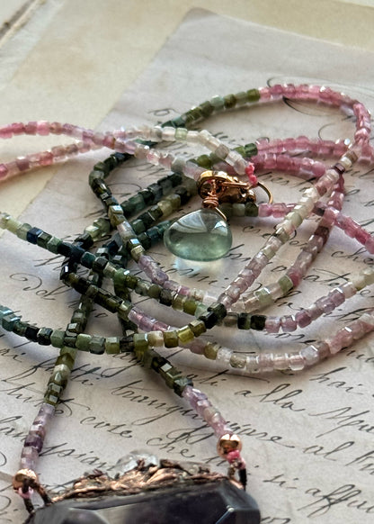 Ex Voto Necklace with Sacred Heart Amethyst, Multicolor Tourmaline, and Herkimer Diamonds