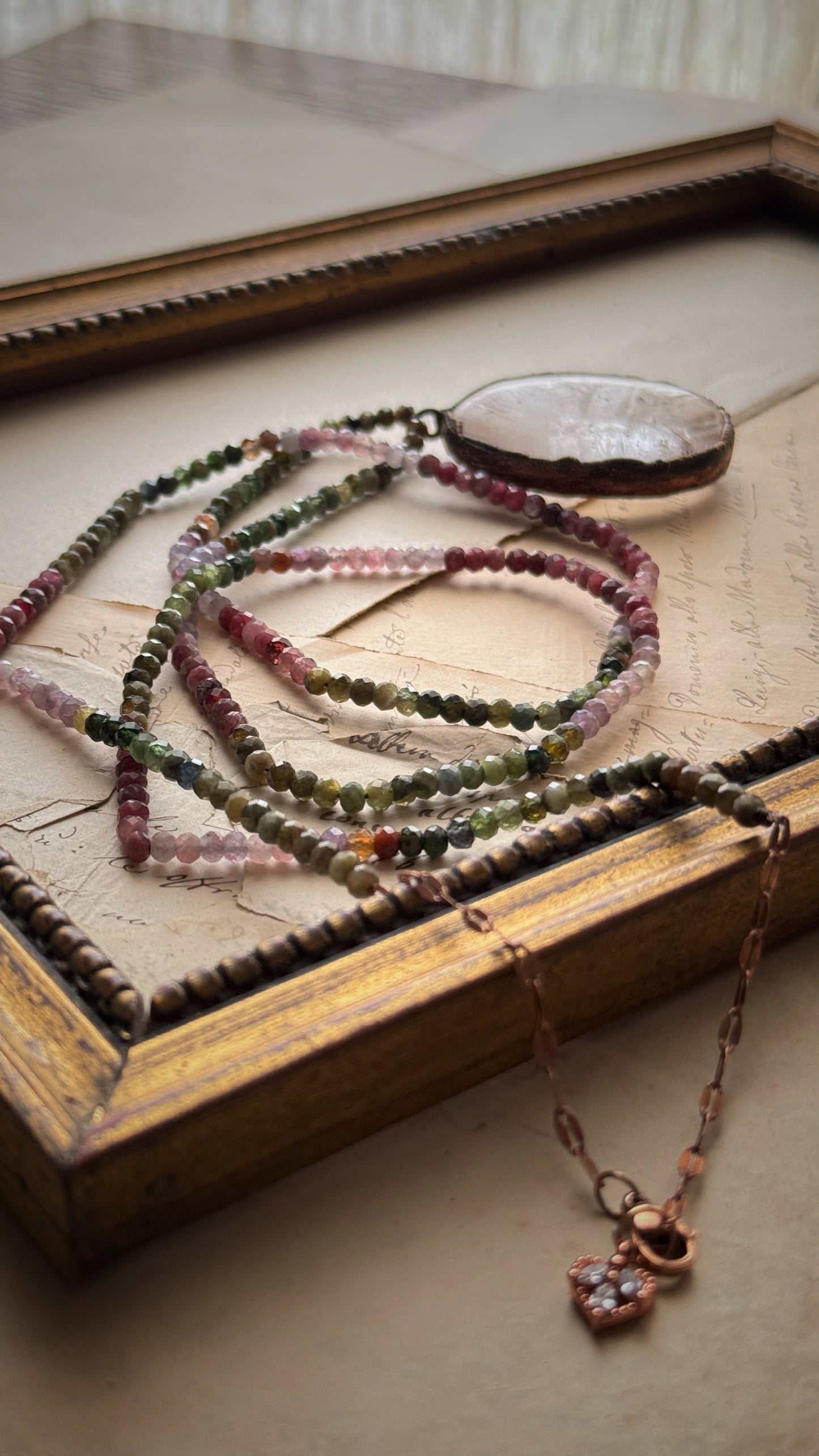 Long necklace with Himalayan Quartz and multicolored Tourmaline
