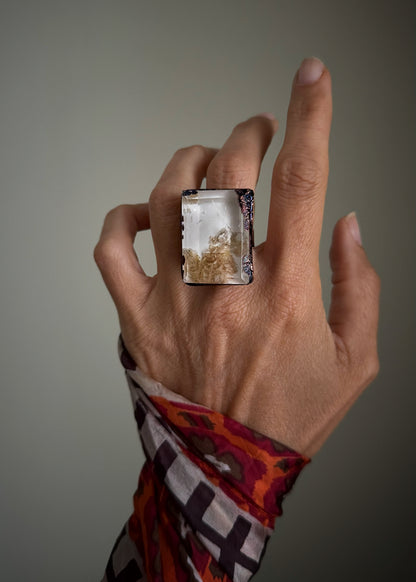 Copper Ring with Lodolite Quartz — Size 8 US