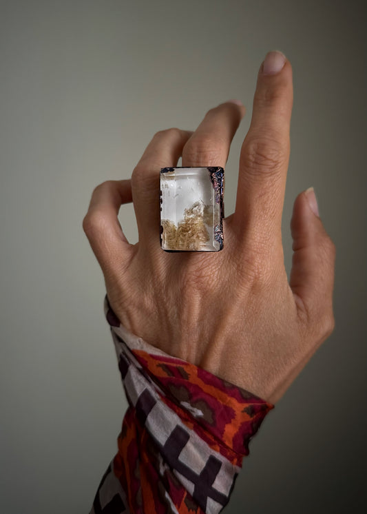 Anello in Rame con Quarzo Lodolite — Misura 8 US