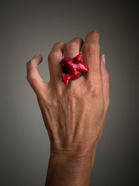 Anello con Corallo Bambù mis.8