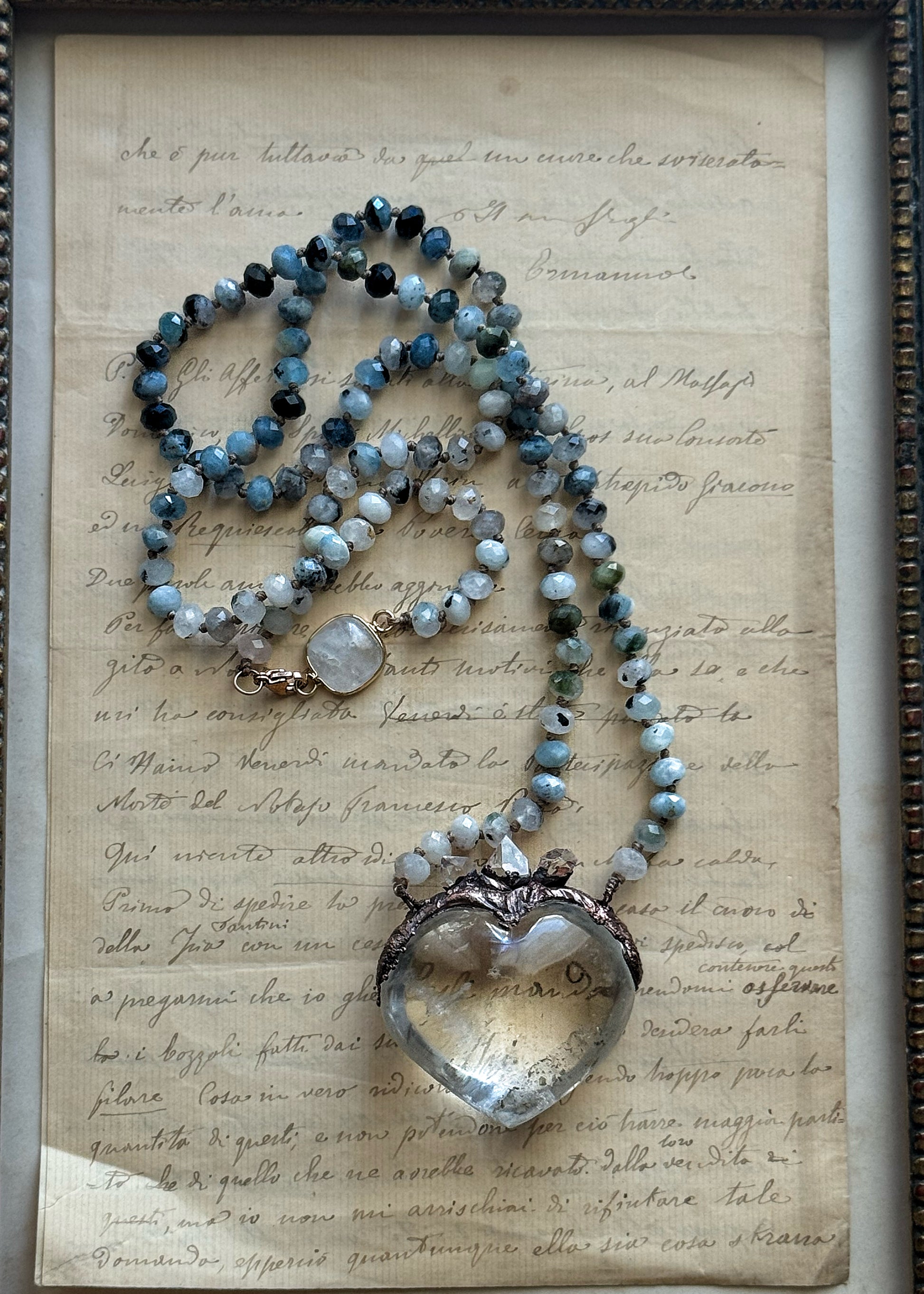 Collana artigianale in acquamarina e rame con ciondolo cuore – Ebbijoux
