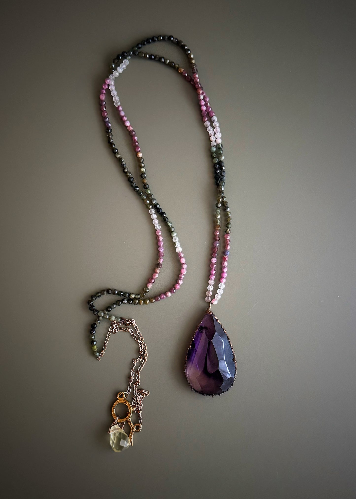 Long Amethyst and Tourmaline Necklace – Dual Wearability, One-of-a-Kind