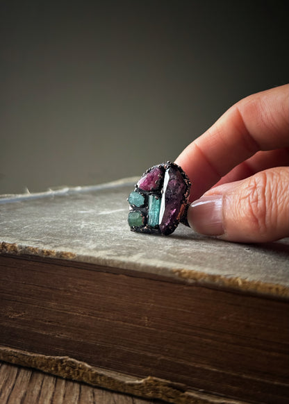 Anello in Rame con Tormaline Multicolore – Misura 8 US