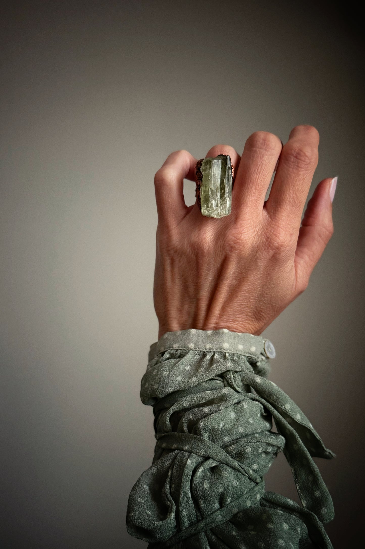 Ring with green Kunzite size 6