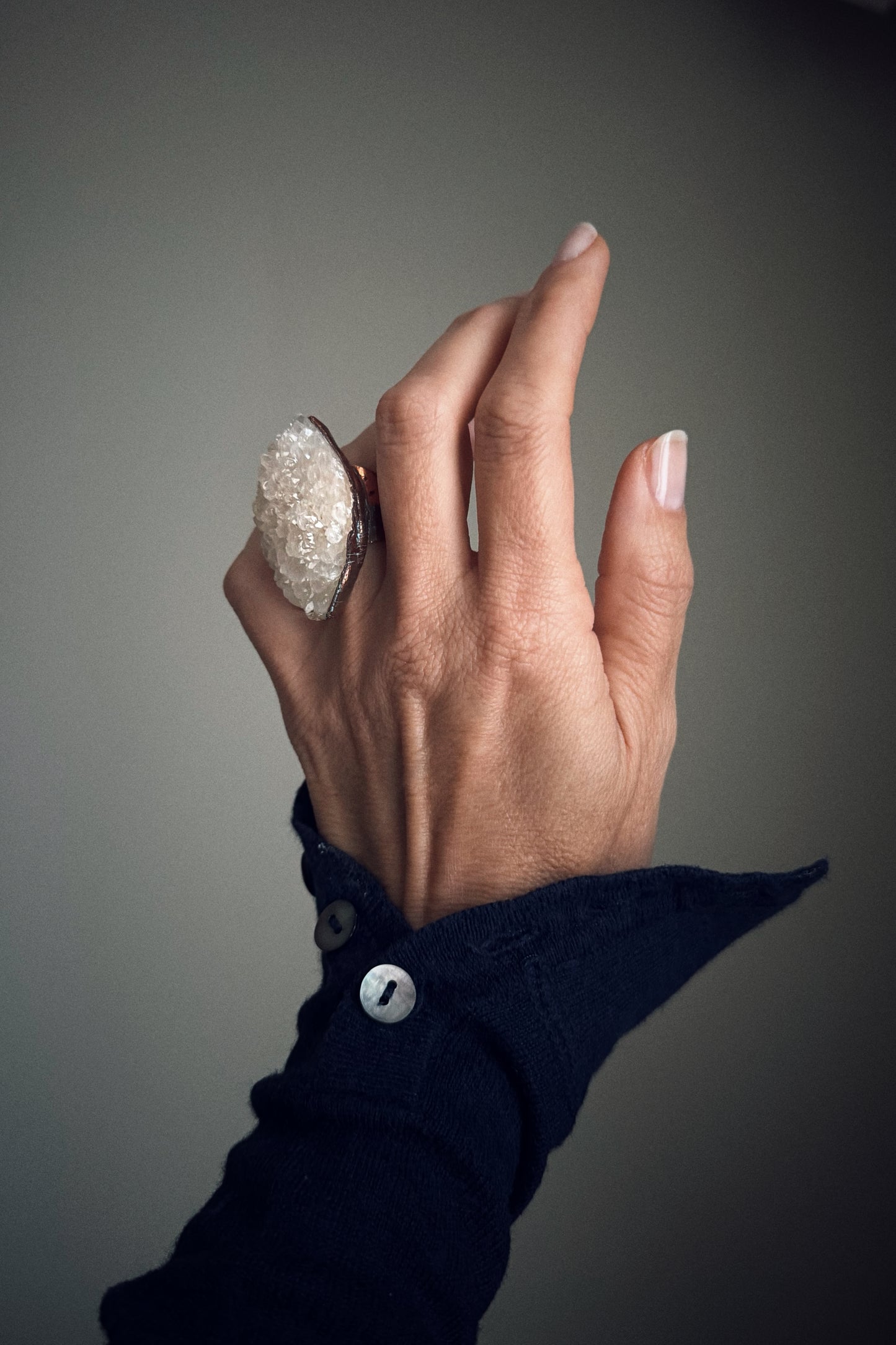 Quartz Druzy Ring Size 6 US