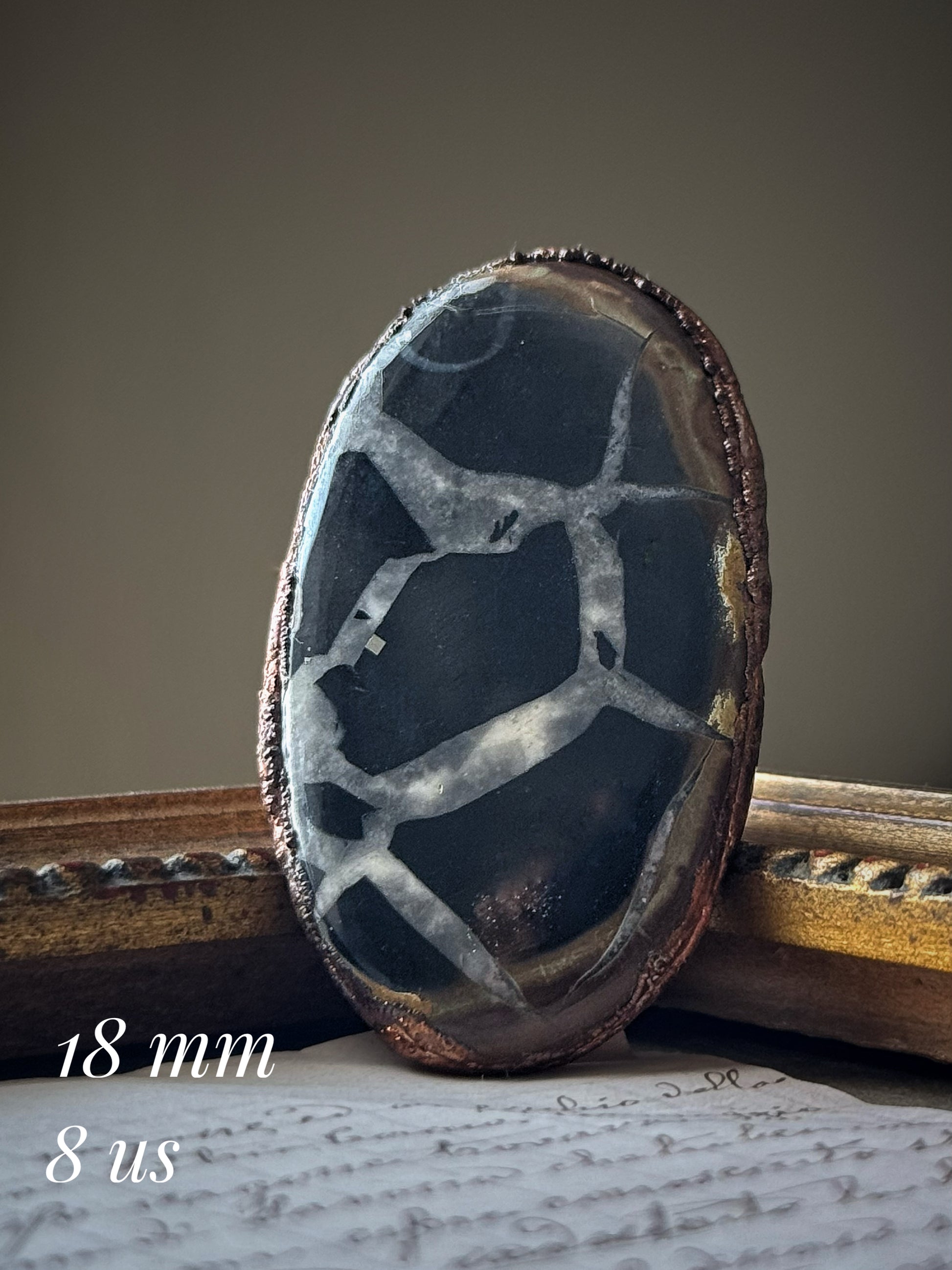 Anello artigianale in rame con Septaria Fossile naturale, misura 8 US – Ebbijoux