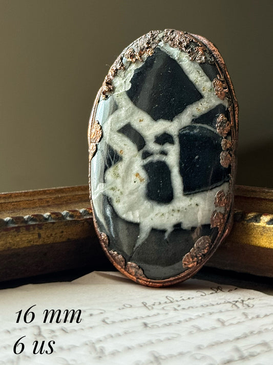 Anello artigianale in rame con Septaria Fossile naturale, misura 6 US – Ebbijoux