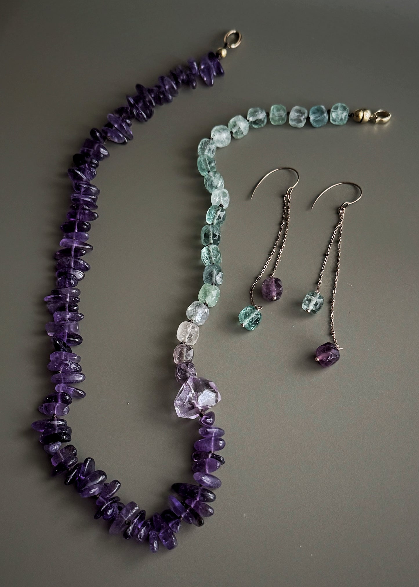 Orecchini Modulabili con Fluorite Verde e Viola | Ebbijoux