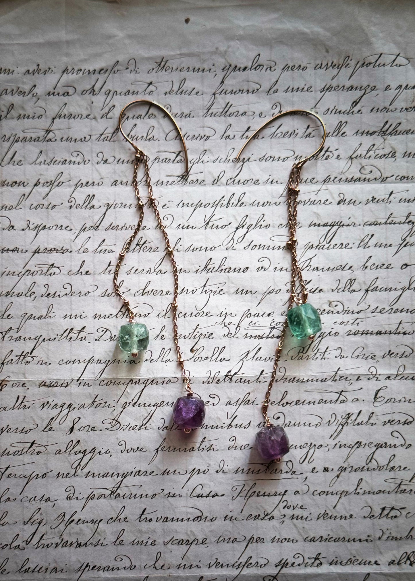 Orecchini Modulabili con Fluorite Verde e Viola | Ebbijoux