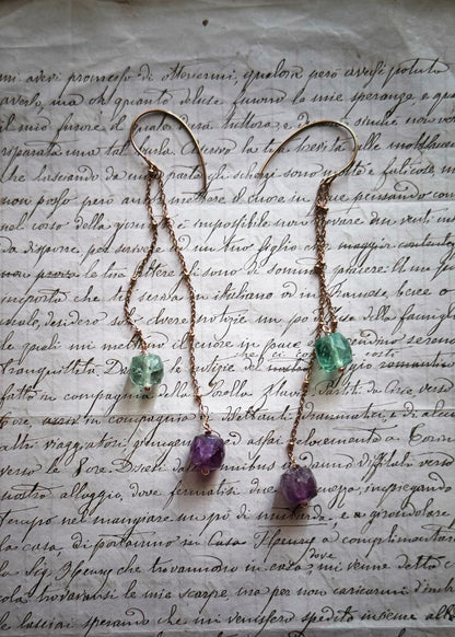 Orecchini Modulabili con Fluorite Verde e Viola | Ebbijoux
