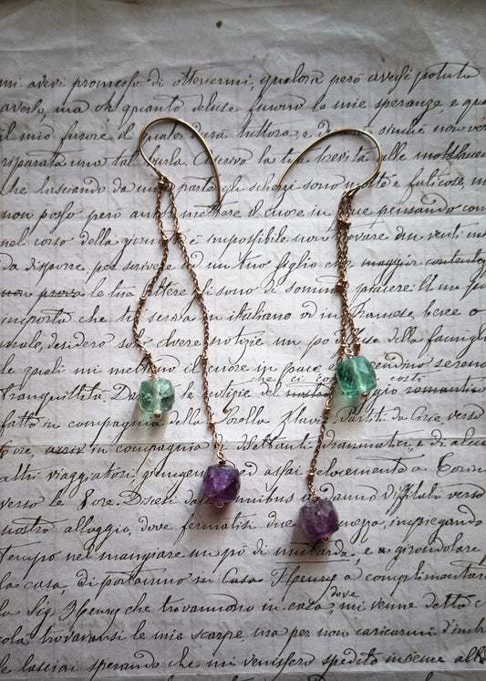 Orecchini Modulabili con Fluorite Verde e Viola | Ebbijoux