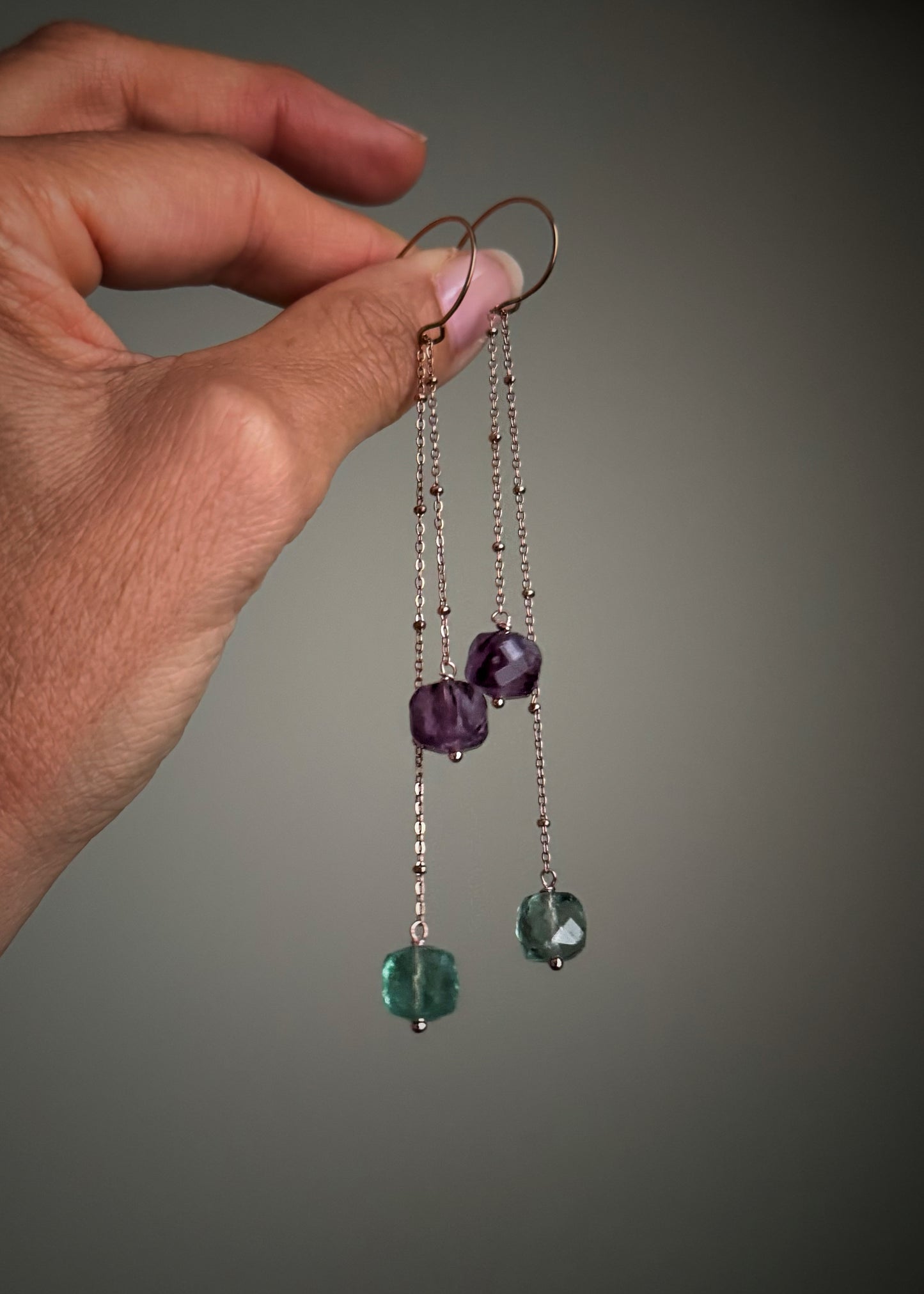 Orecchini Modulabili con Fluorite Verde e Viola | Ebbijoux