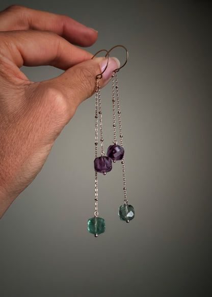 Orecchini Modulabili con Fluorite Verde e Viola | Ebbijoux