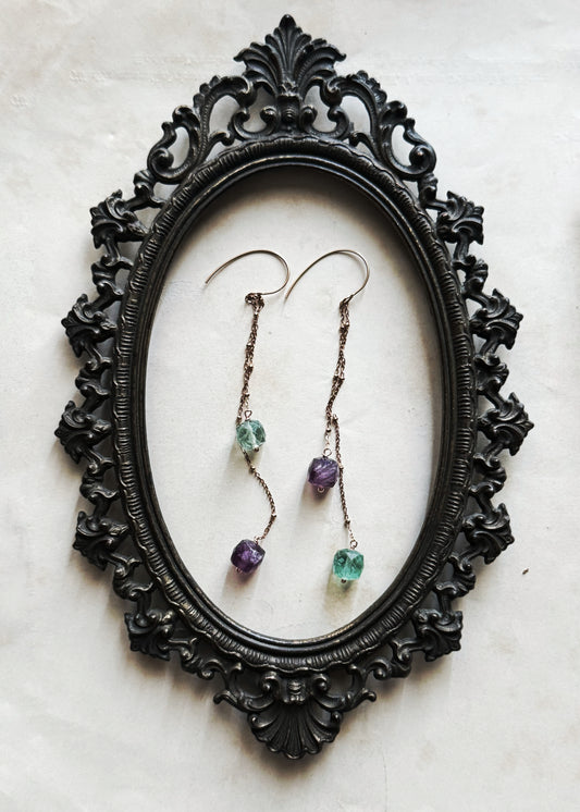 Modular Earrings with Green and Purple Fluorite | Ebbijoux