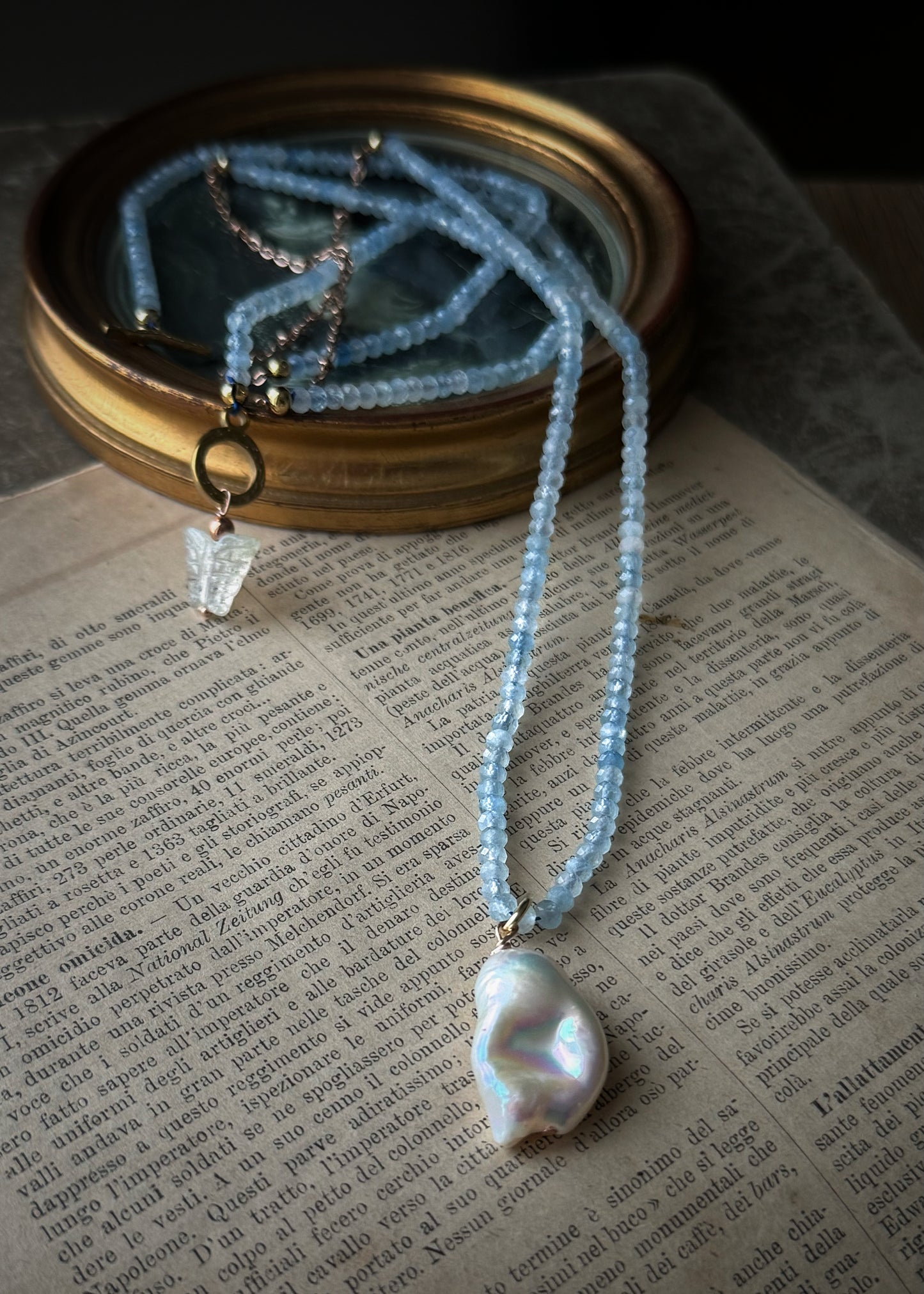 Long Necklace with Aquamarine and Baroque Pearl – Mod.31 | Ebbijoux