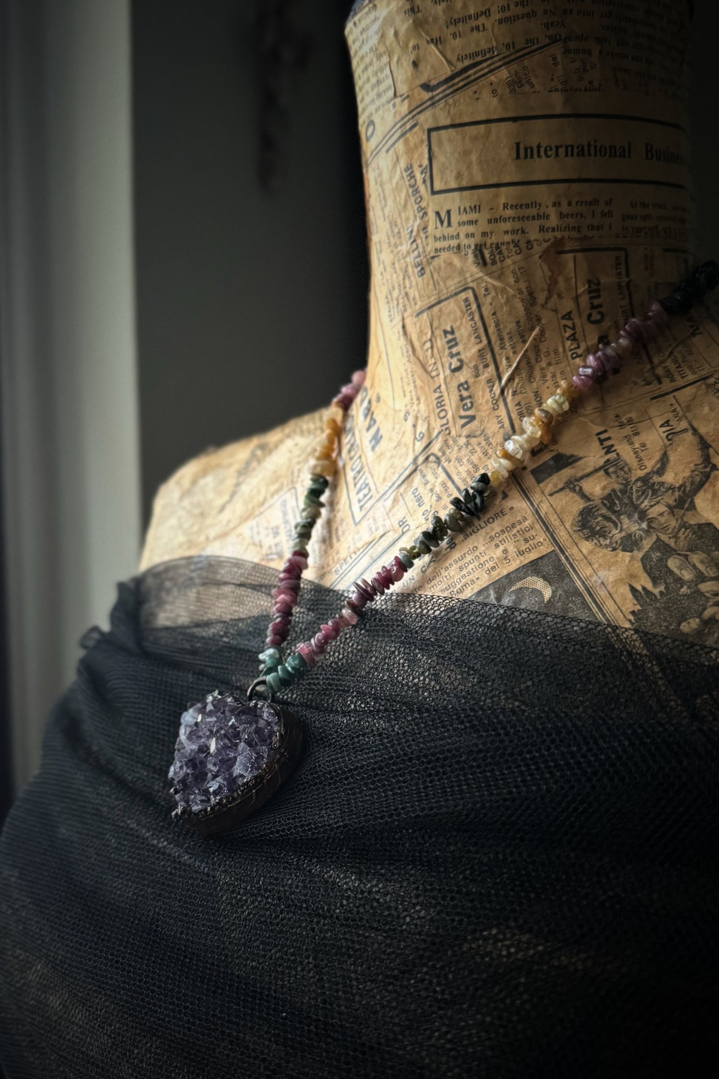 Collana con Tormalina e cuore in ametista