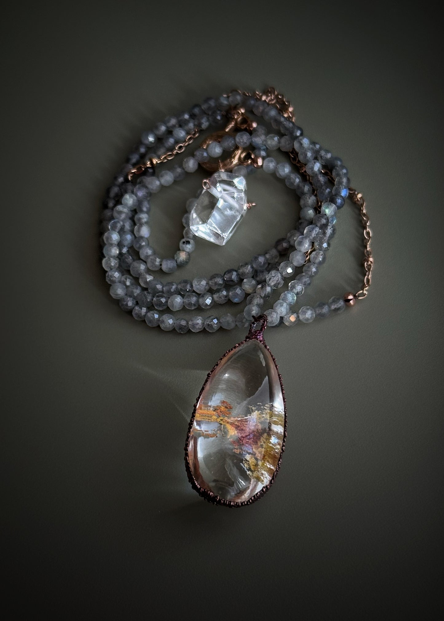 Collana Lunga Lodolite e Labradorite - Gioiello Artigianale unico
