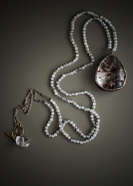 Collana Lunga Lodolite e Labradorite - Gioiello Artigianale - Mod.23