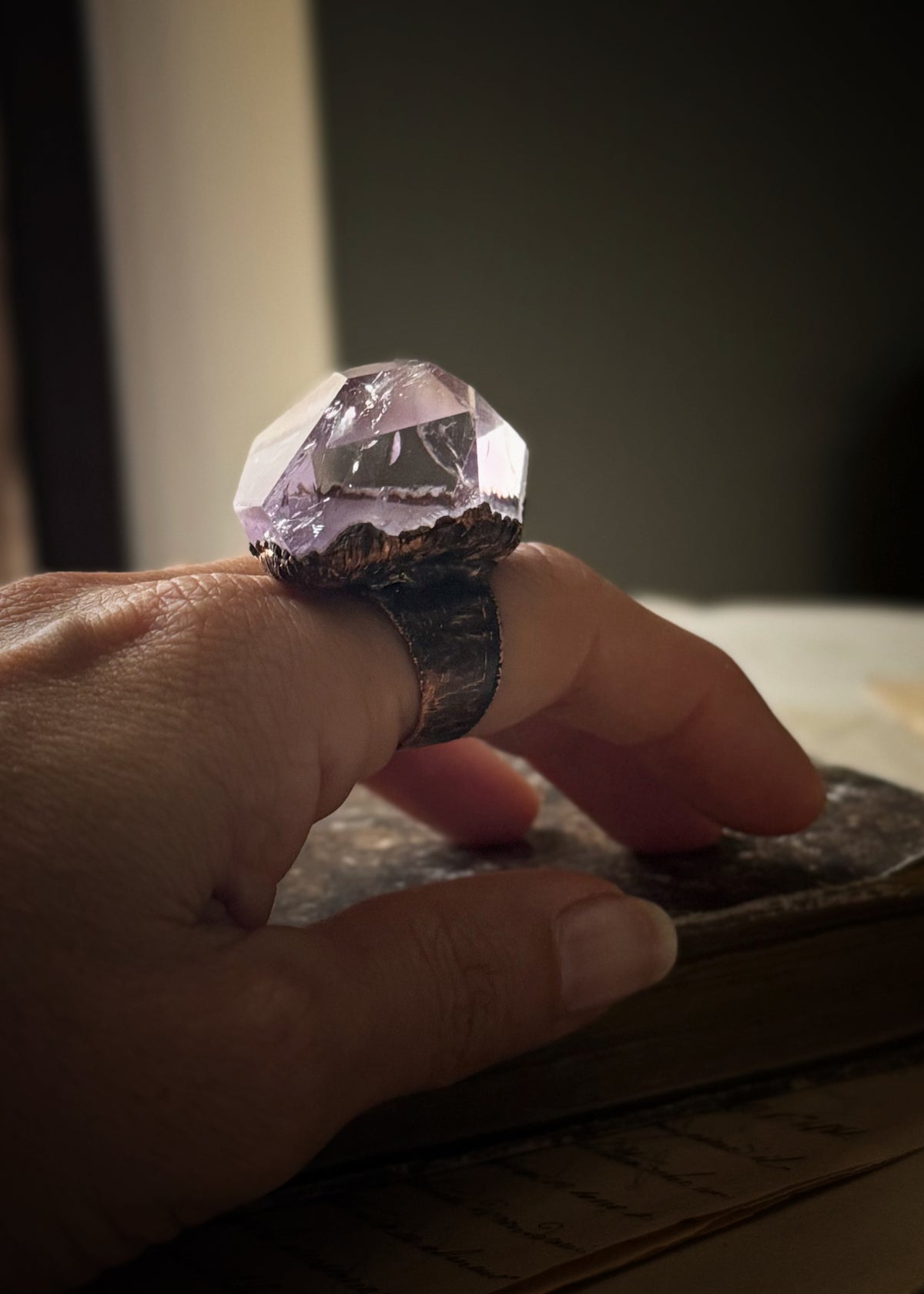 Ring with large Amethyst stone Size 6-7-8-10