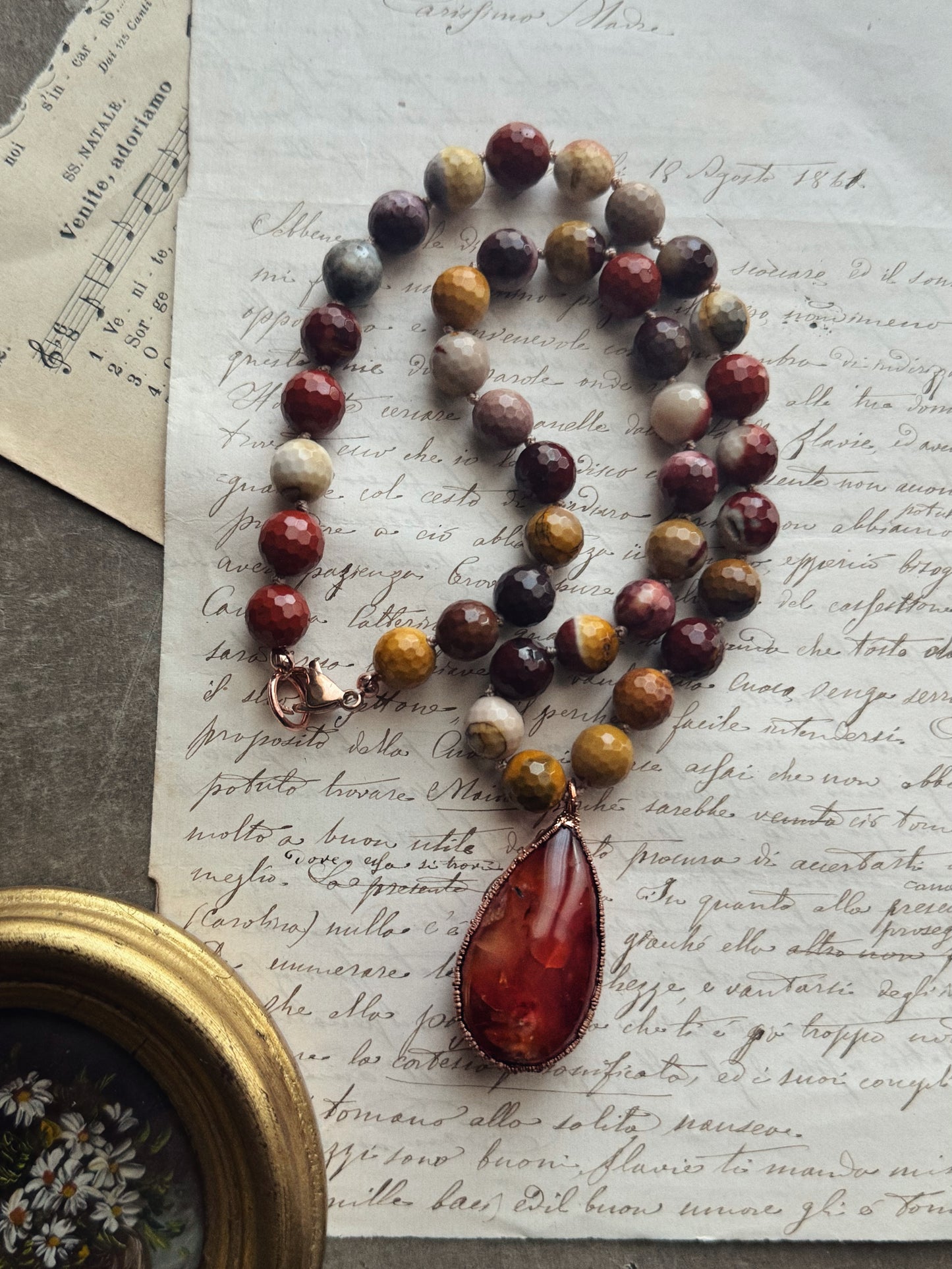 Girocollo Mookaite e Ciondolo Corniola - Collana Artigianale 49cm | Ebbijoux