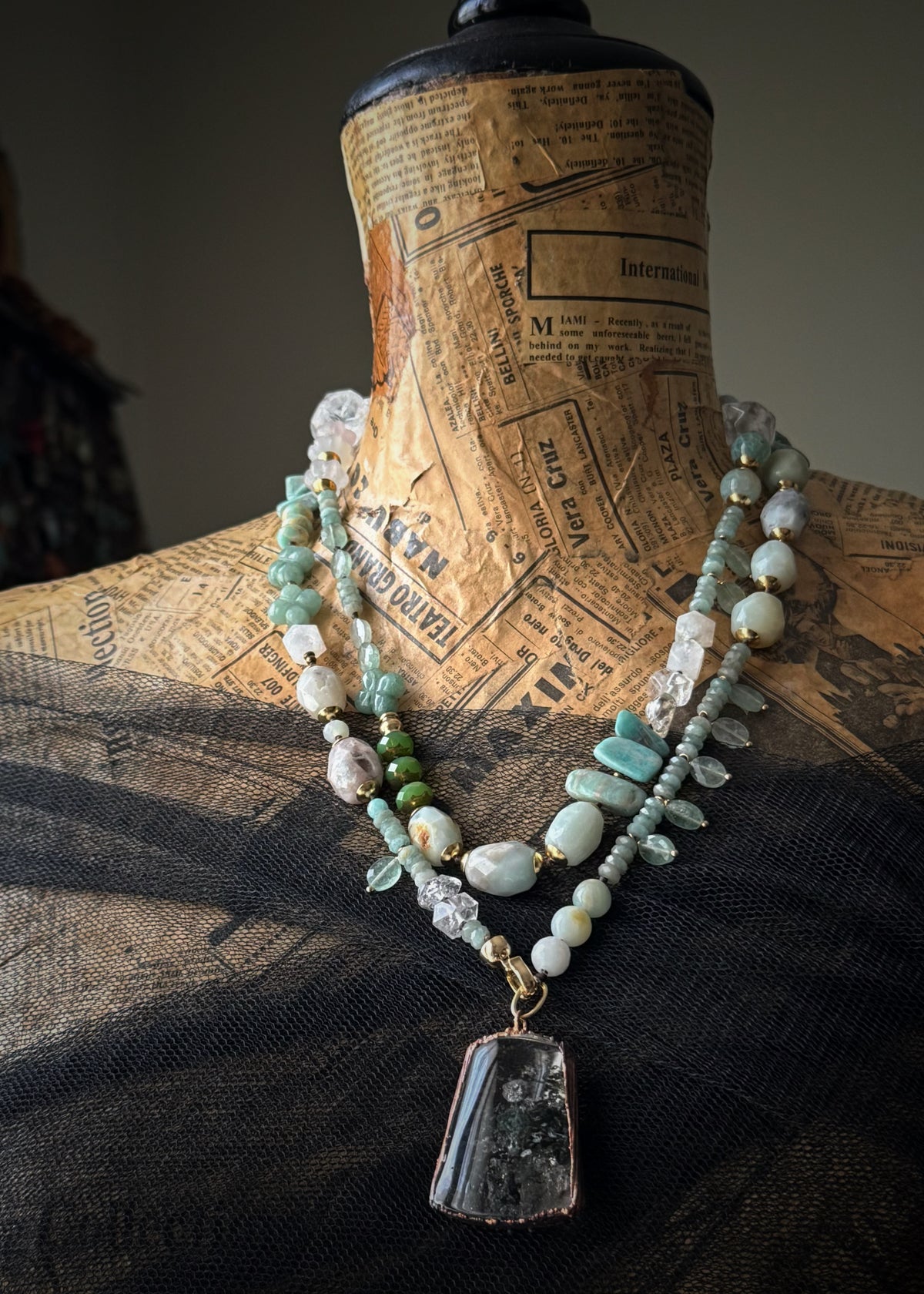 Long Necklace with Lodolite Quartz Pendant – One of a Kind