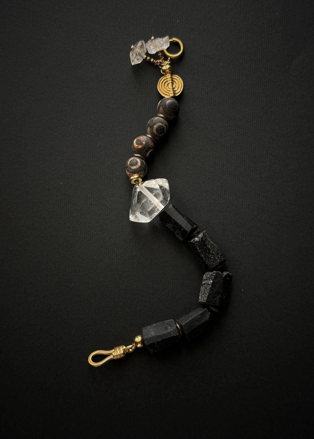 Artisan bracelet with natural gemstones and gold-plated clasp with Herkimer quartz pendants — Ebbijoux